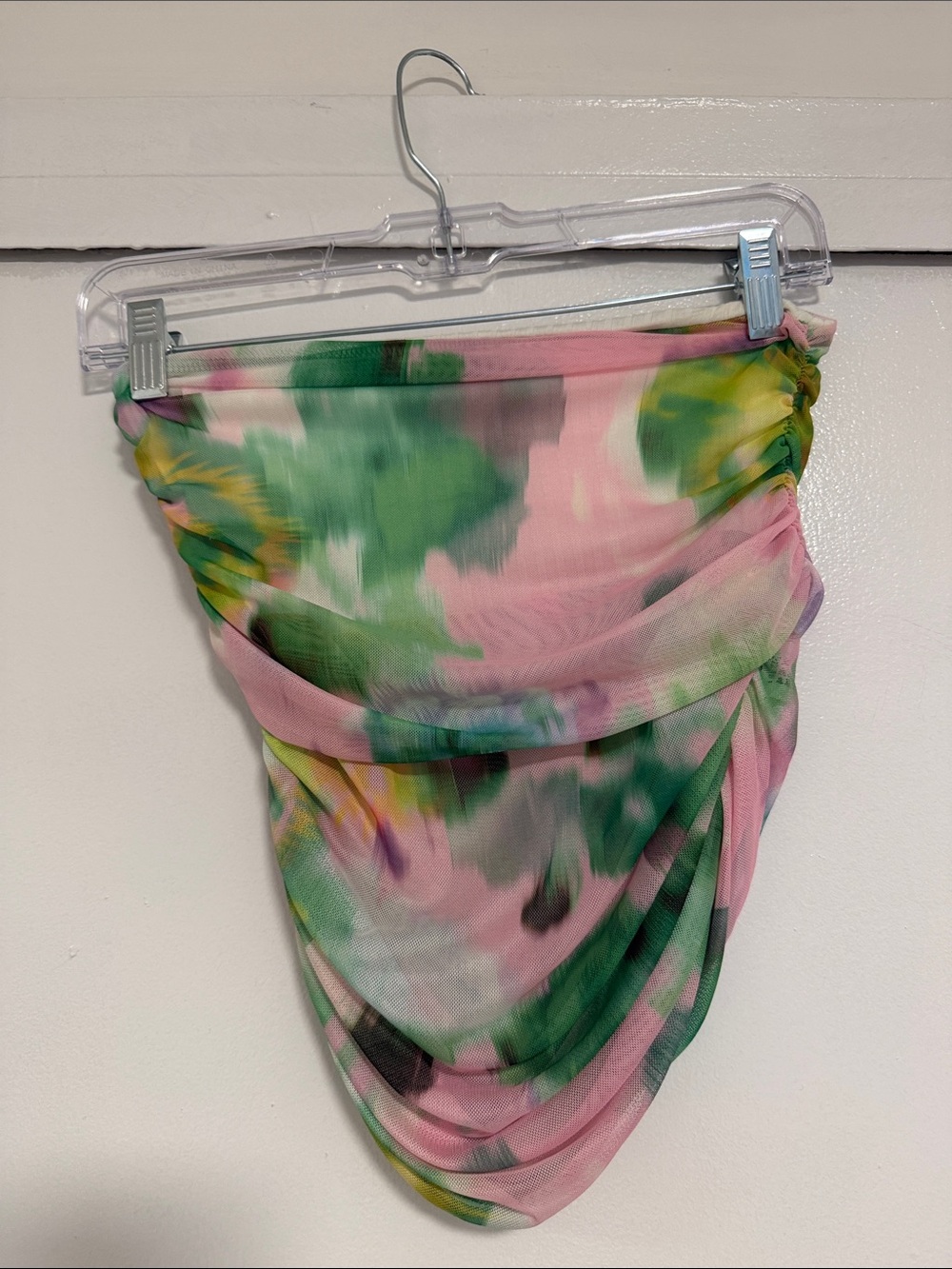 Zara Floral Pink & Green Draped strapless top